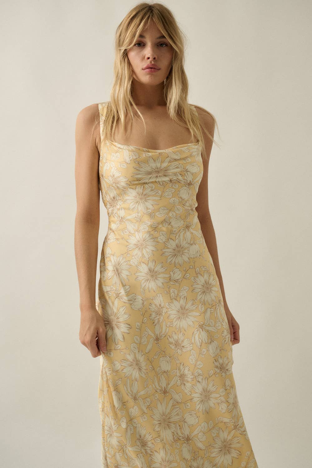 Floral-Print Satin Open-Back Lace-Up Maxi Dress | Promesa