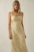 Floral-Print Satin Open-Back Lace-Up Maxi Dress | Promesa