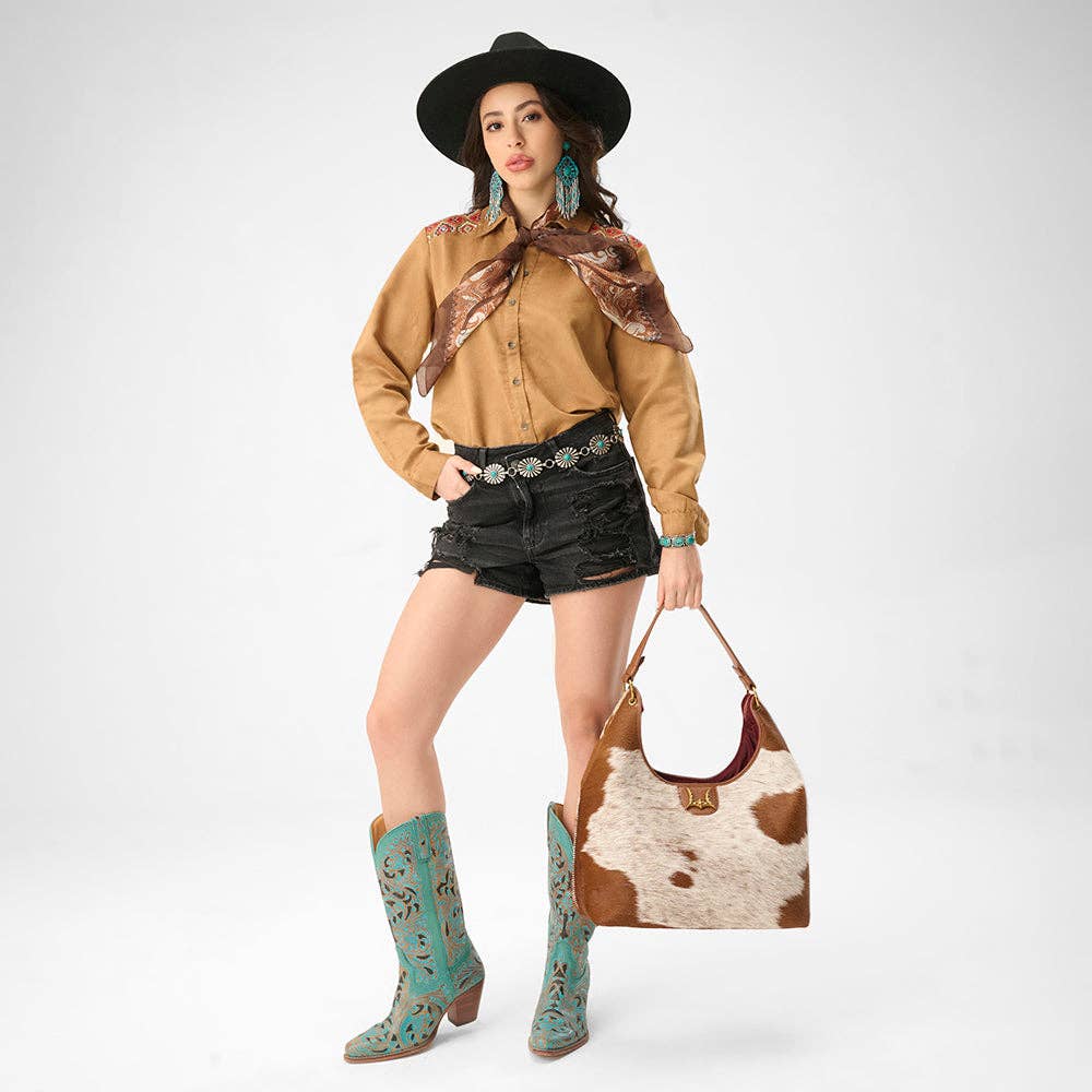 Loyal West | Large Purse - In Brown & White Cowhide & Calfskin