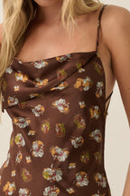 Floral Satin Asymmetrical Cowl-Neck Open-Back Maxi Dress | Promesa