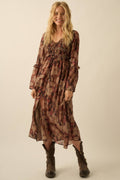 Floral-Print Bell-Sleeve Smocked Midi Dress | Promesa