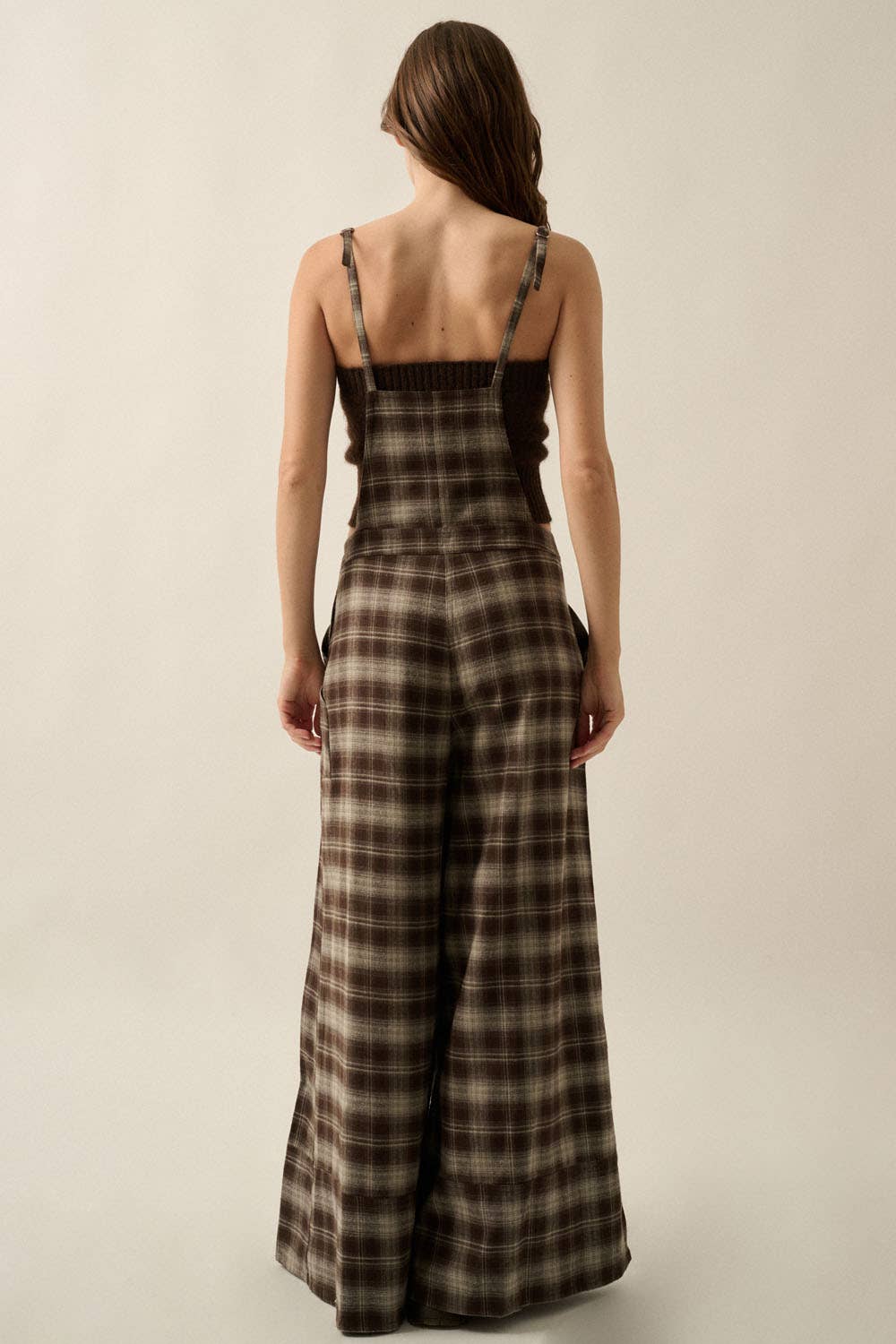 Plaid Flannel Wide-Leg Overall Jumpsuit | Promesa