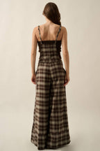 Plaid Flannel Wide-Leg Overall Jumpsuit | Promesa