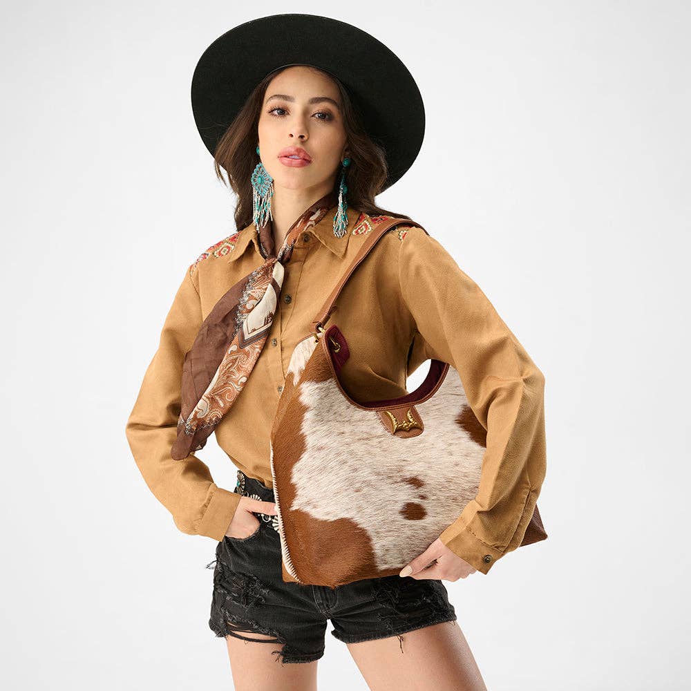 Loyal West | Large Purse - In Brown & White Cowhide & Calfskin