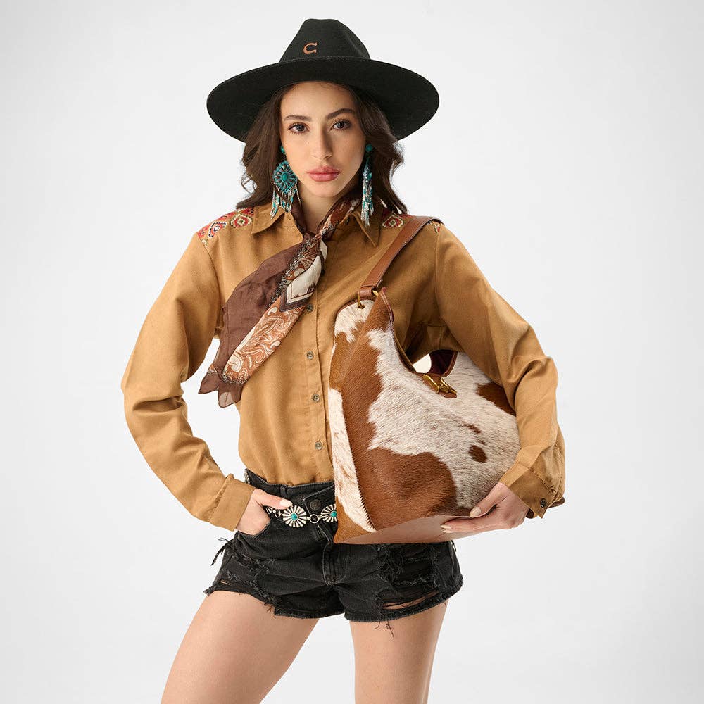 Loyal West | Large Purse - In Brown & White Cowhide & Calfskin