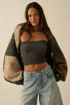 Argyle Jacquard-Knit Shrug Cardigan Charcoal | Promesa