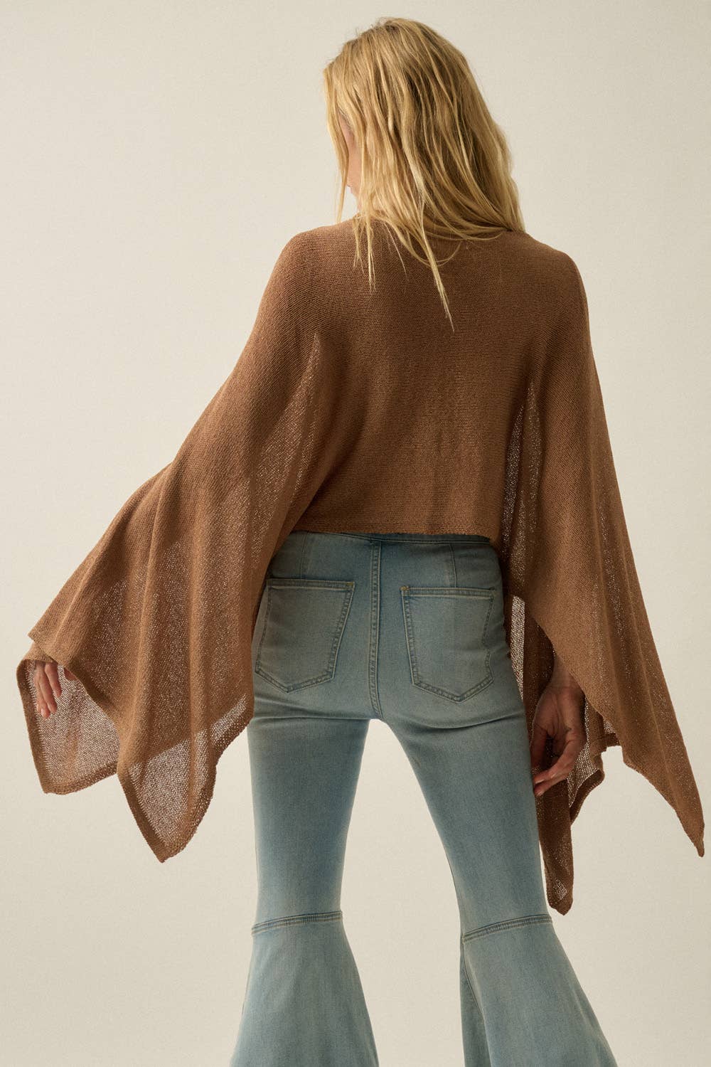 Sheer Lightweight Knit Cropped Poncho Sweater Taupe | Promesa
