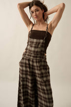 Plaid Flannel Wide-Leg Overall Jumpsuit | Promesa