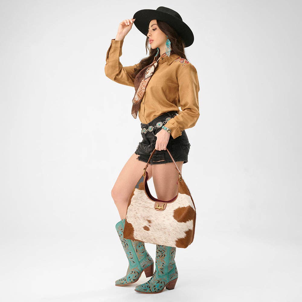 Loyal West | Large Purse - In Brown & White Cowhide & Calfskin