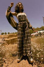 Plaid Flannel Wide-Leg Overall Jumpsuit | Promesa