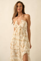 Scenic-Print Toile Tie-Back Halter Maxi Dress | Promesa