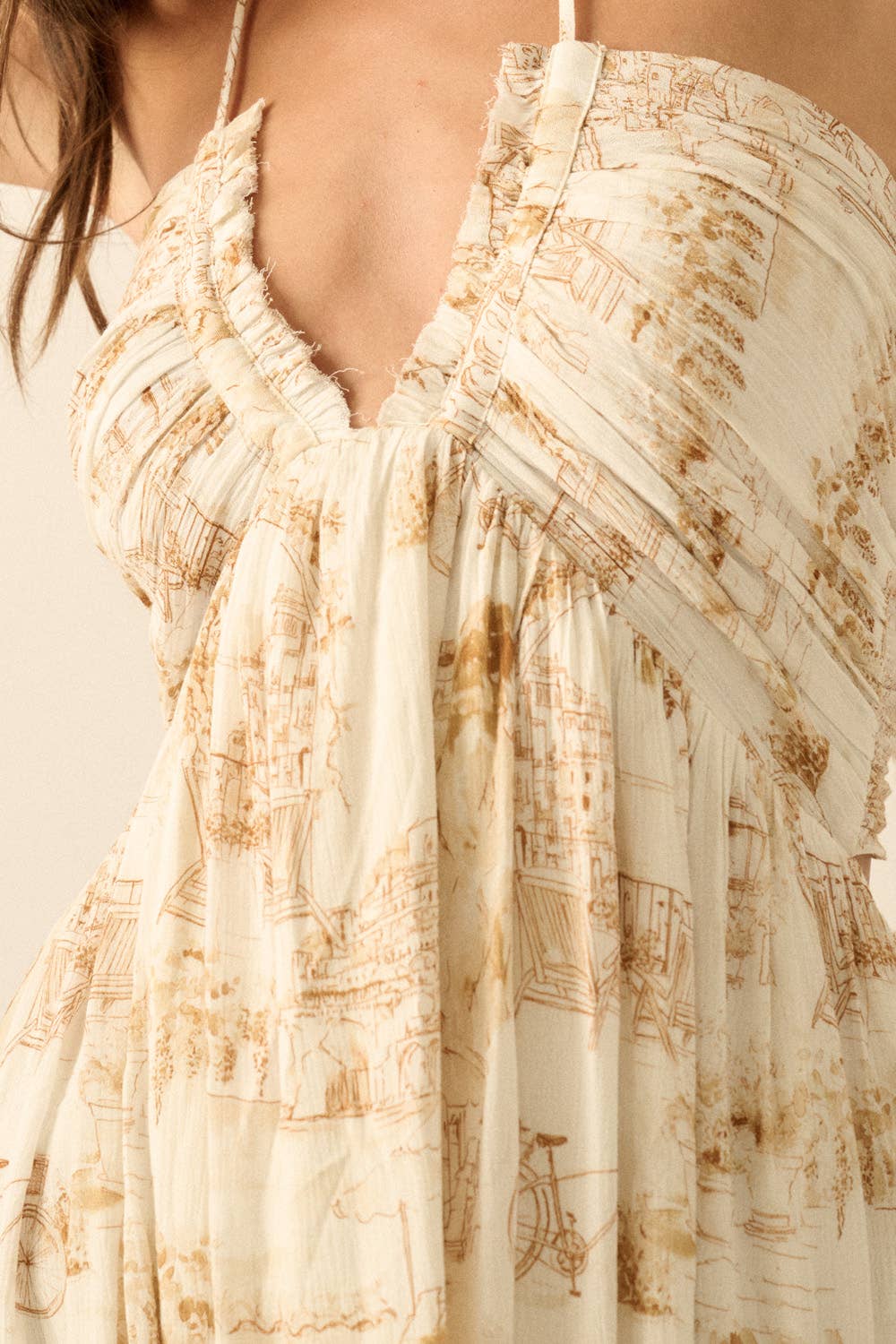 Scenic-Print Toile Tie-Back Halter Maxi Dress | Promesa