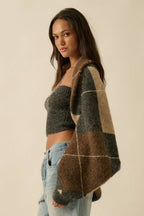Argyle Jacquard-Knit Shrug Cardigan Charcoal | Promesa