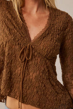 Floral Lace V-Neck Bell-Sleeve Empire-Waist Top | Promesa
