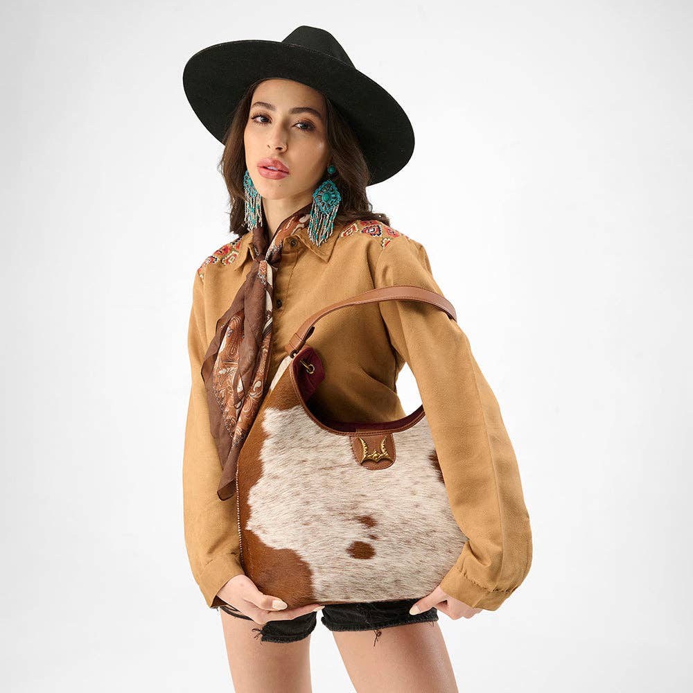 Loyal West | Large Purse - In Brown & White Cowhide & Calfskin