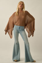 Sheer Lightweight Knit Cropped Poncho Sweater Taupe | Promesa