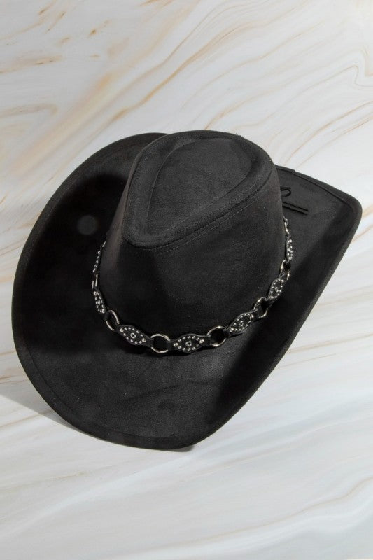 Faux Leather Chain Strap Western Cowboy Hat