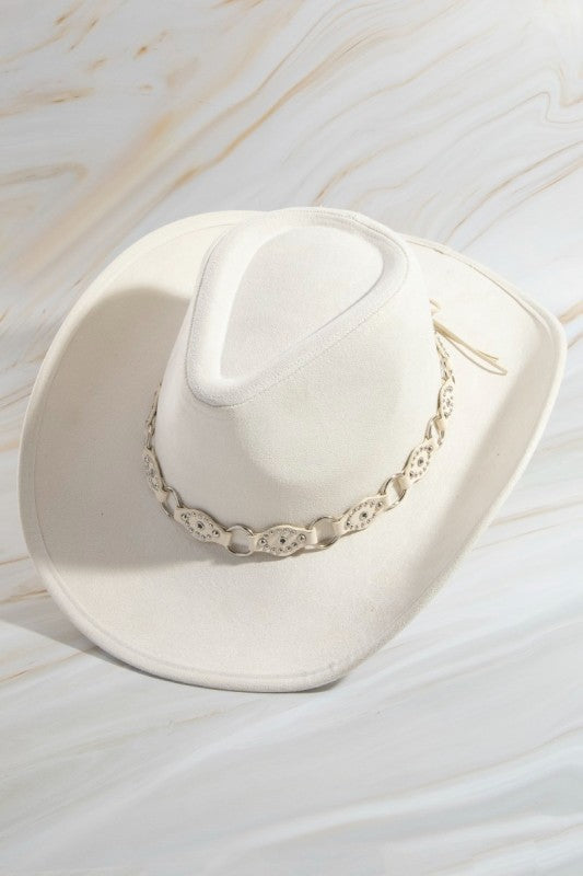 Faux Leather Chain Strap Western Cowboy Hat