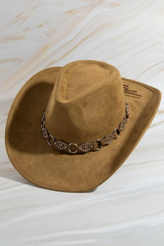 Faux Leather Chain Strap Western Cowboy Hat