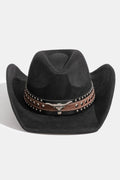 Layered Western Bull Head Strap Cowboy Hat