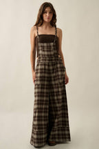 Plaid Flannel Wide-Leg Overall Jumpsuit | Promesa