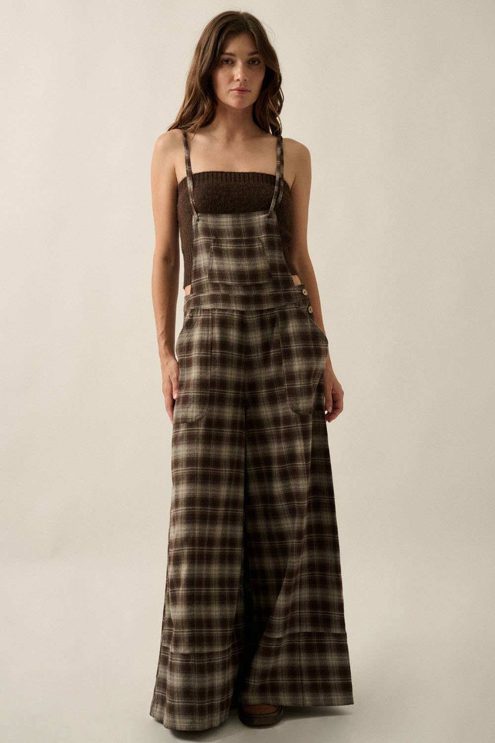 Plaid Flannel Wide-Leg Overall Jumpsuit | Promesa