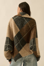Argyle Jacquard-Knit Shrug Cardigan Charcoal | Promesa