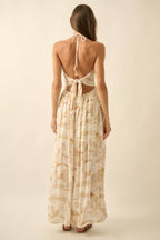 Scenic-Print Toile Tie-Back Halter Maxi Dress | Promesa