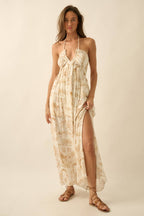 Scenic-Print Toile Tie-Back Halter Maxi Dress | Promesa