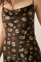 Floral Satin Asymmetrical Cowl-Neck Open-Back Maxi Dress | Promesa