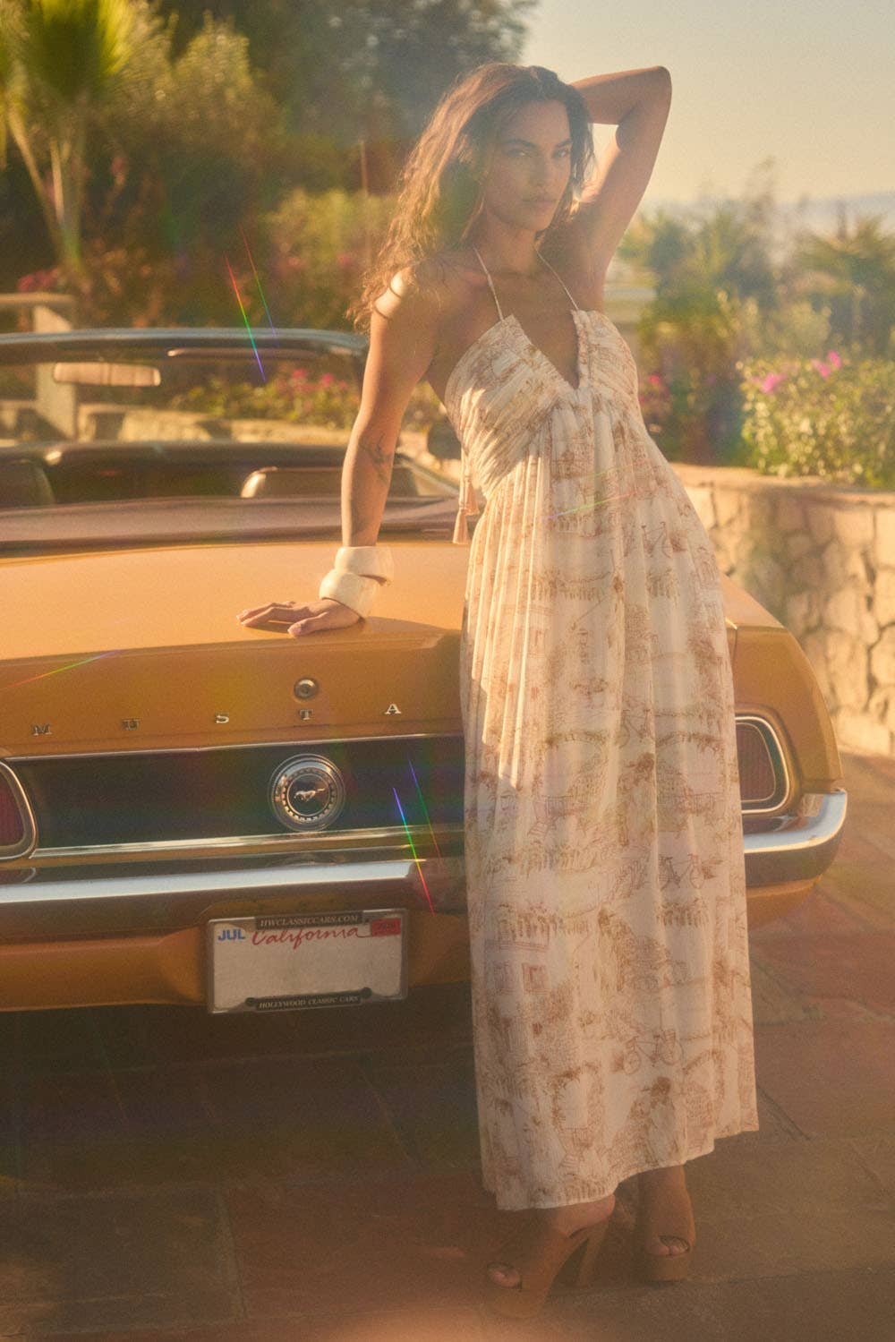 Scenic-Print Toile Tie-Back Halter Maxi Dress | Promesa