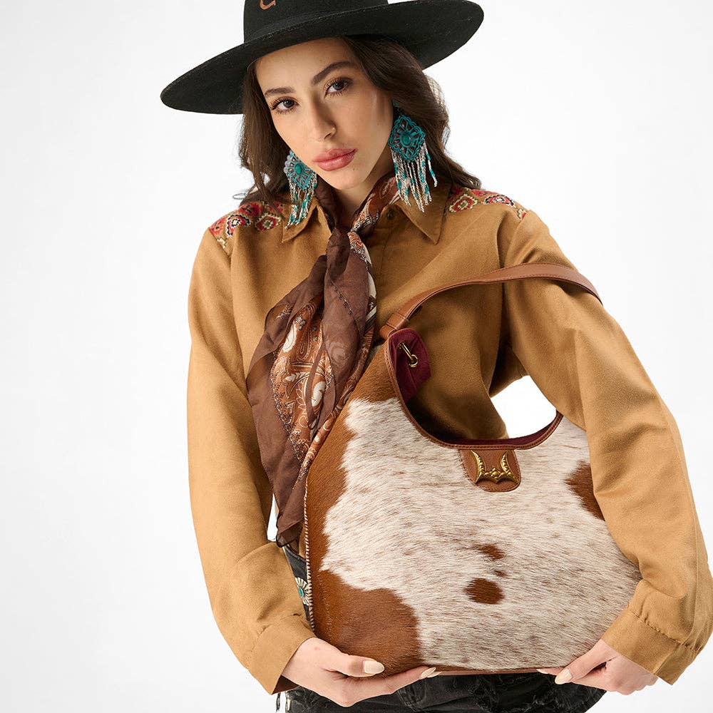 Loyal West | Large Purse - In Brown & White Cowhide & Calfskin