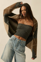 Argyle Jacquard-Knit Shrug Cardigan Charcoal | Promesa