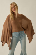 Sheer Lightweight Knit Cropped Poncho Sweater Taupe | Promesa