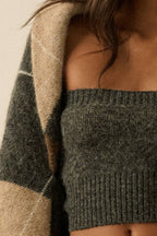 Argyle Jacquard-Knit Shrug Cardigan Charcoal | Promesa