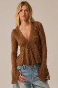Floral Lace V-Neck Bell-Sleeve Empire-Waist Top | Promesa