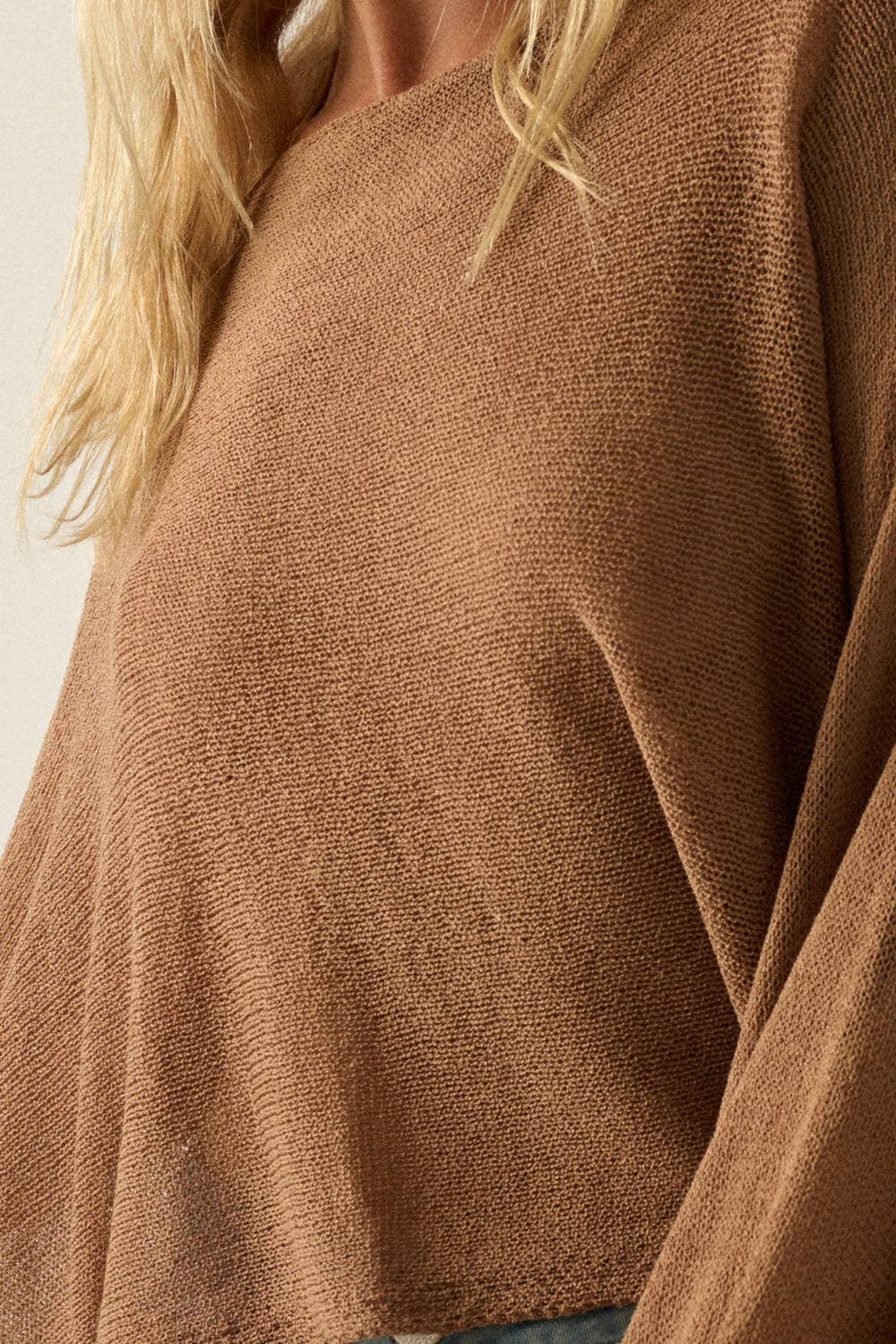 Sheer Lightweight Knit Cropped Poncho Sweater Taupe | Promesa
