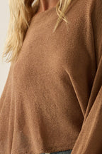 Sheer Lightweight Knit Cropped Poncho Sweater Taupe | Promesa