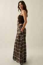 Plaid Flannel Wide-Leg Overall Jumpsuit | Promesa